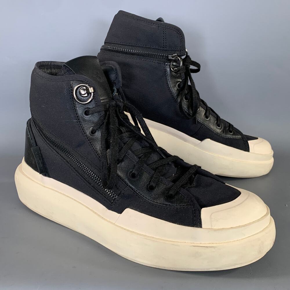 Y-3 Size 9 Black White Canvas High Top Sneakers